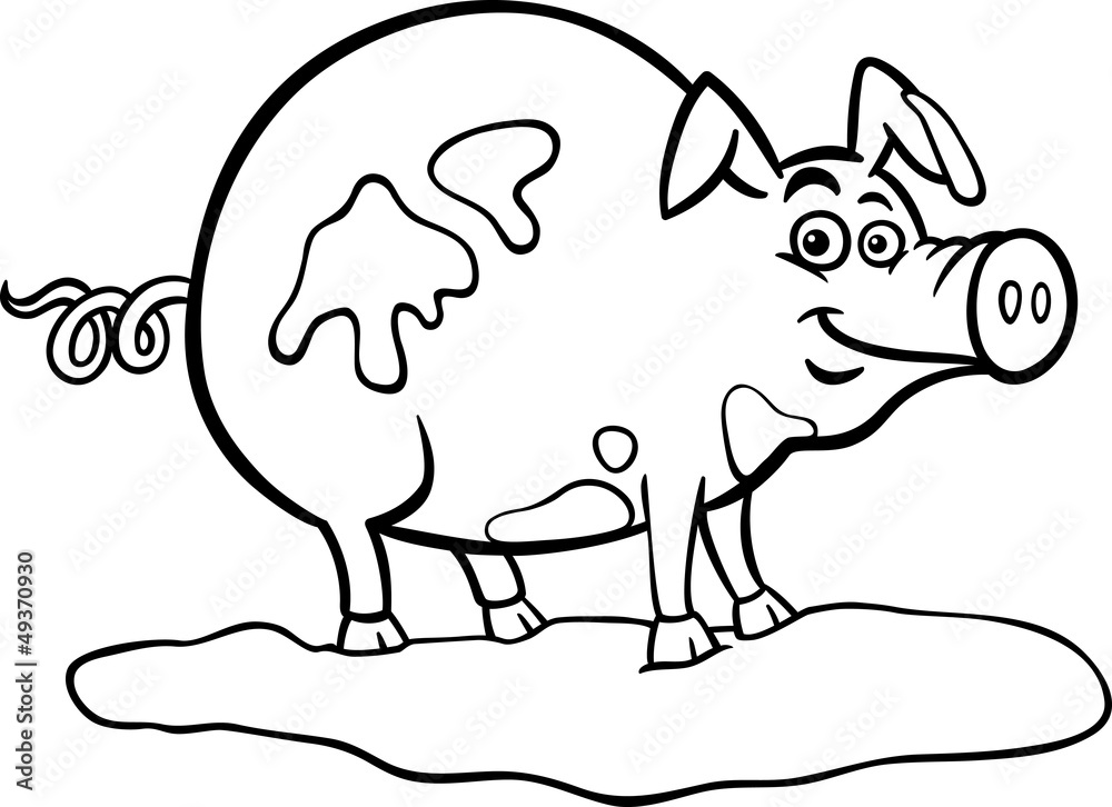 Fototapeta premium farm pig cartoon for coloring book