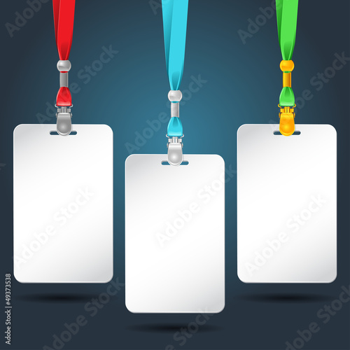Set of b lank badges with color neckbands.