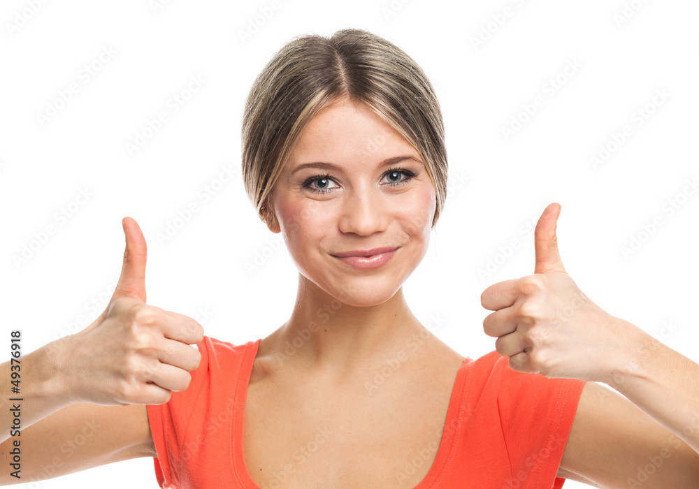 Positive blond girl with thumbs up