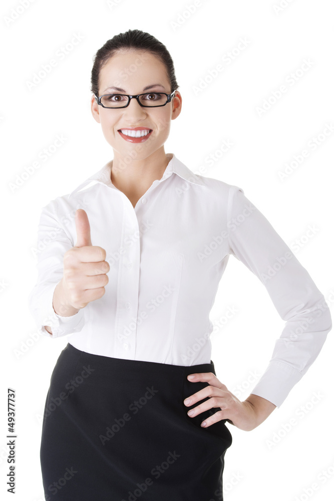 Happy smiling business woman with ok gesture Happy smiling business woman with ok gesture