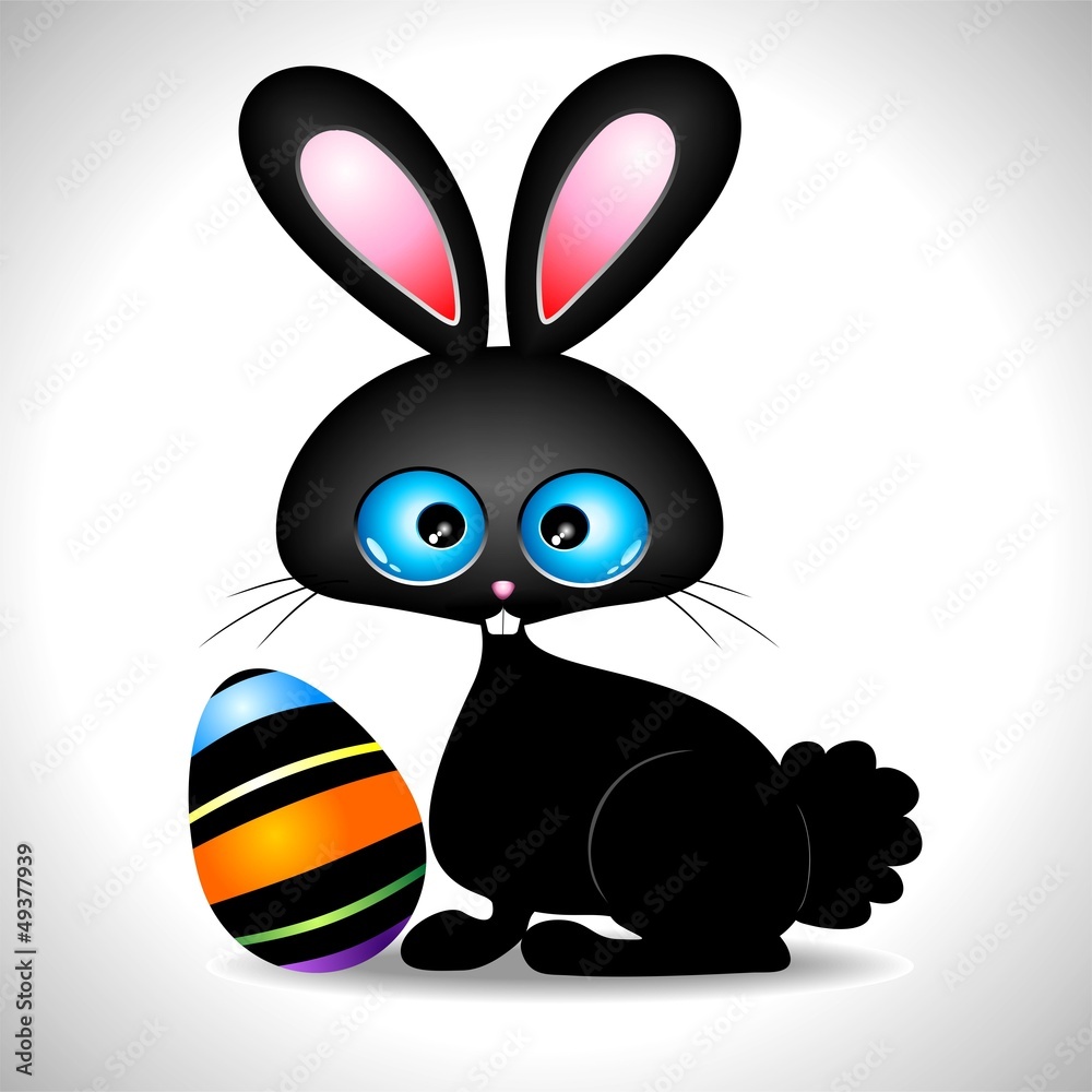Obraz premium Easter Rabbit Cartoon with Egg-Coniglietto con Uovo Colorato