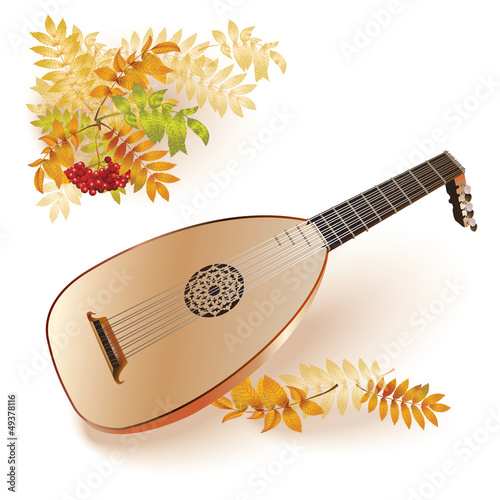 Baroque era lute. Isolated on autumn background