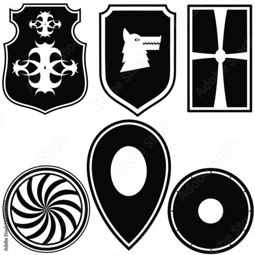 A set of silhouettes of military shields