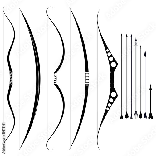 A set of military bows. Medieval weapons