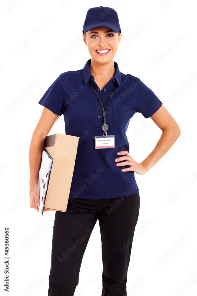 pretty delivery girl half length isolated on white pretty delivery girl half length isolated on white