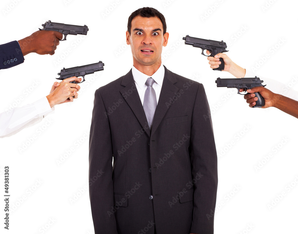 businessman being attacked at gun point by colleagues businessman being attacked at gun point by colleagues