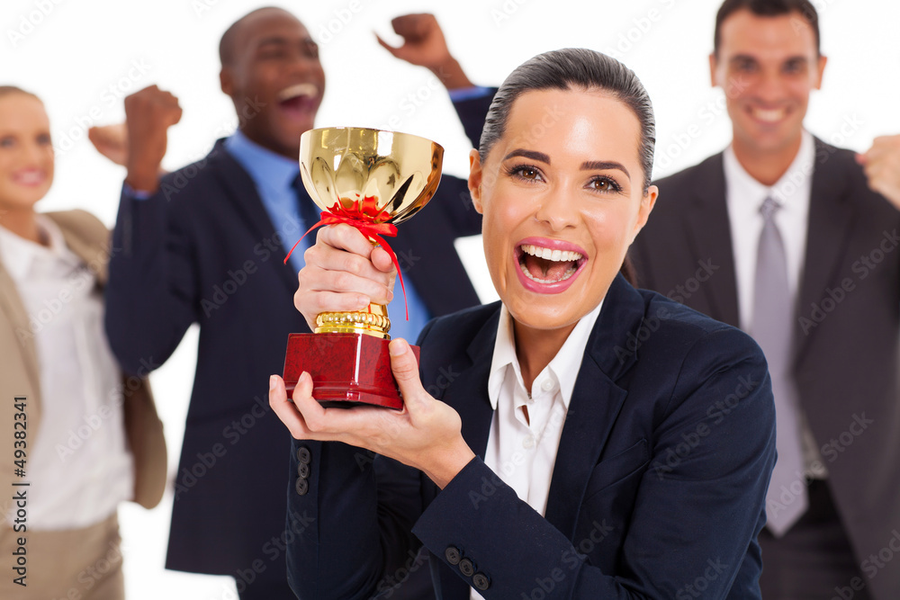 excited business team winning a trophy excited business team winning a trophy