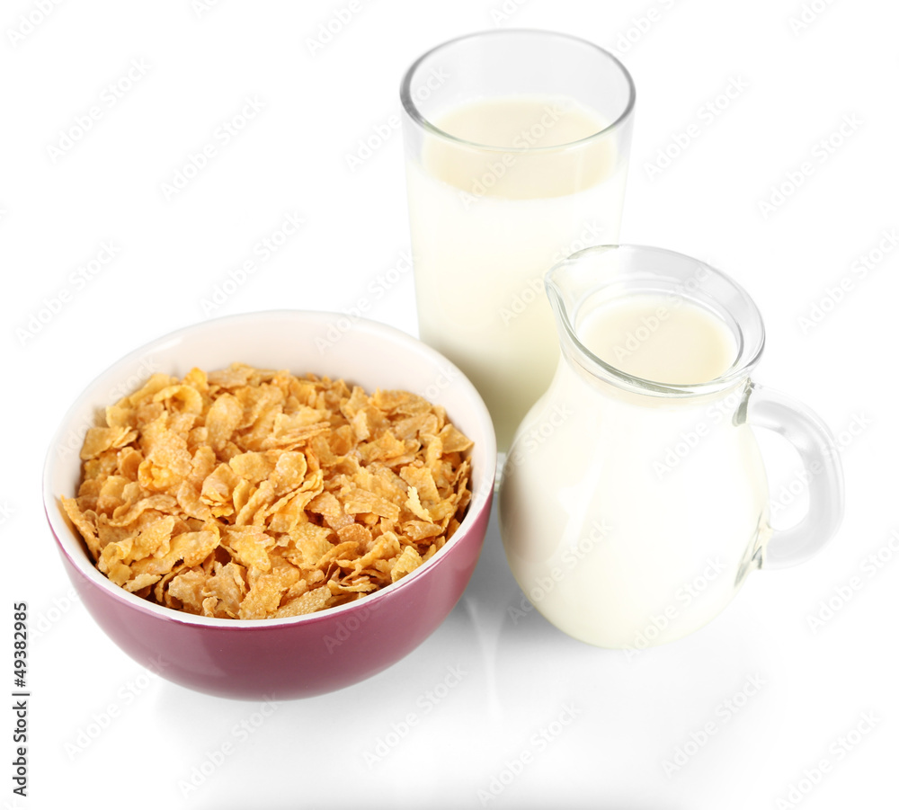 Delicious and healthy cereal in bowl with milk isolated on Delicious and healthy cereal in bowl with milk isolated on
