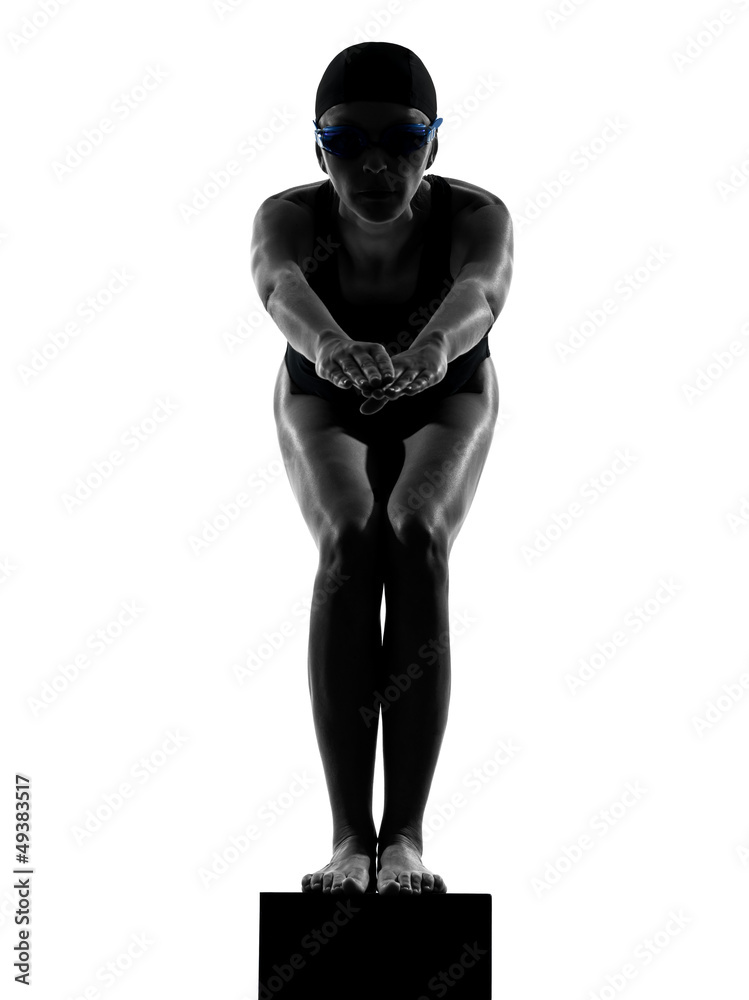 woman competition swimmer on starting silhouette