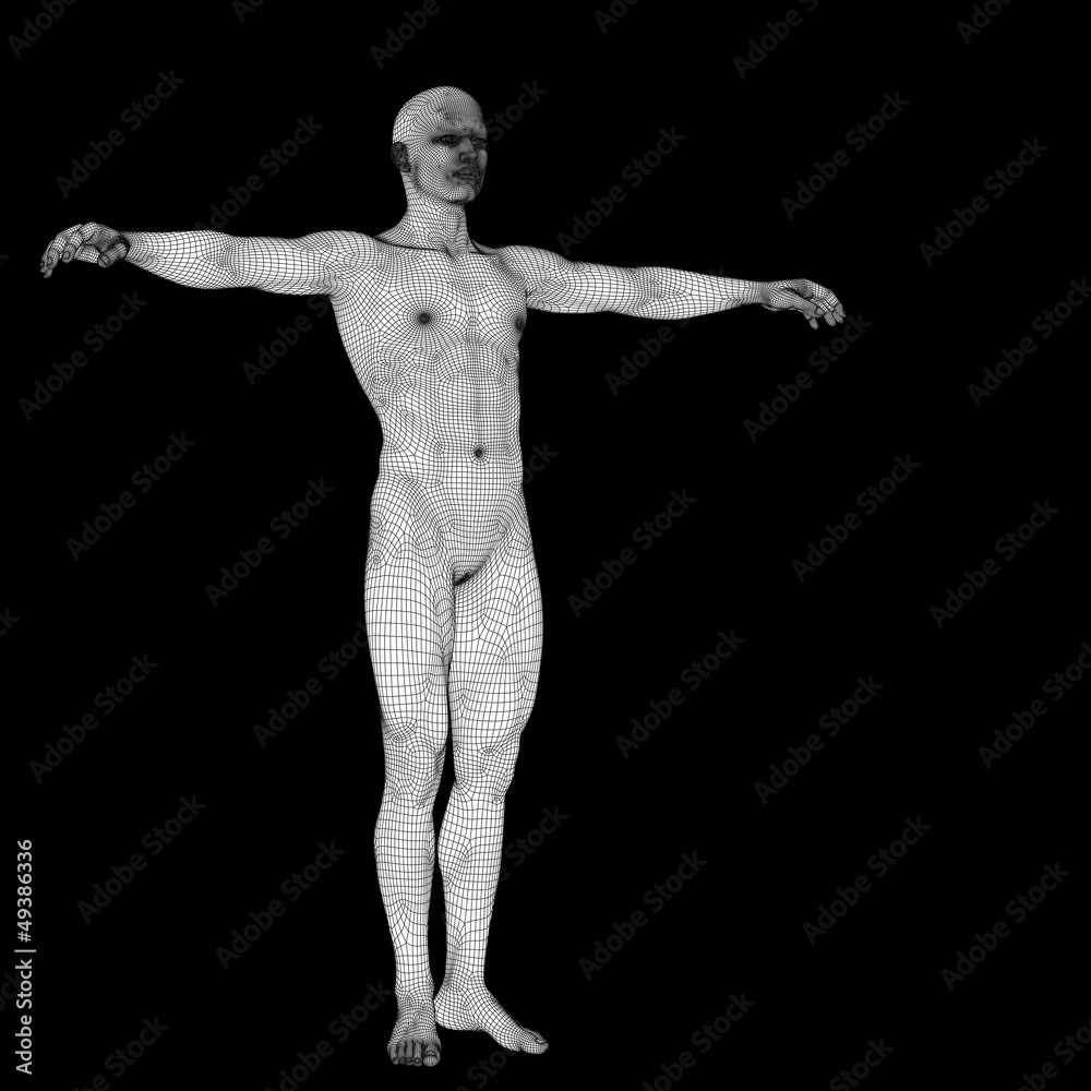 High resolution conceptual 3d man standing over black background
