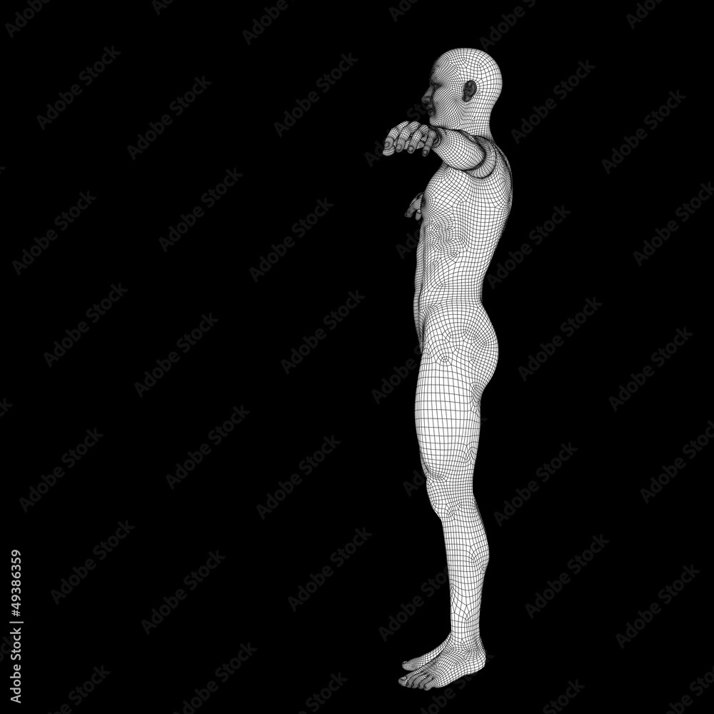 High resolution conceptual 3d man standing over black background