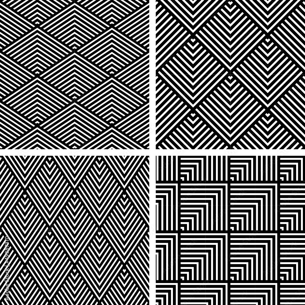 Seamless geometric patterns set. Seamless geometric patterns set.