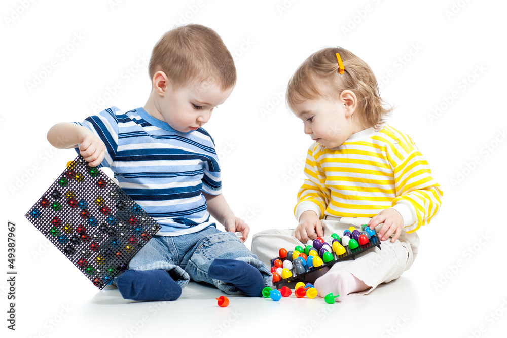 kids boy and girl play together, isolated on white background kids boy and girl play together, isolated on white background
