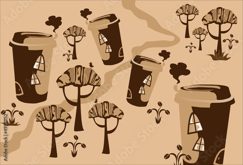 Cartoon vector fairy tale drawing сofe  town.