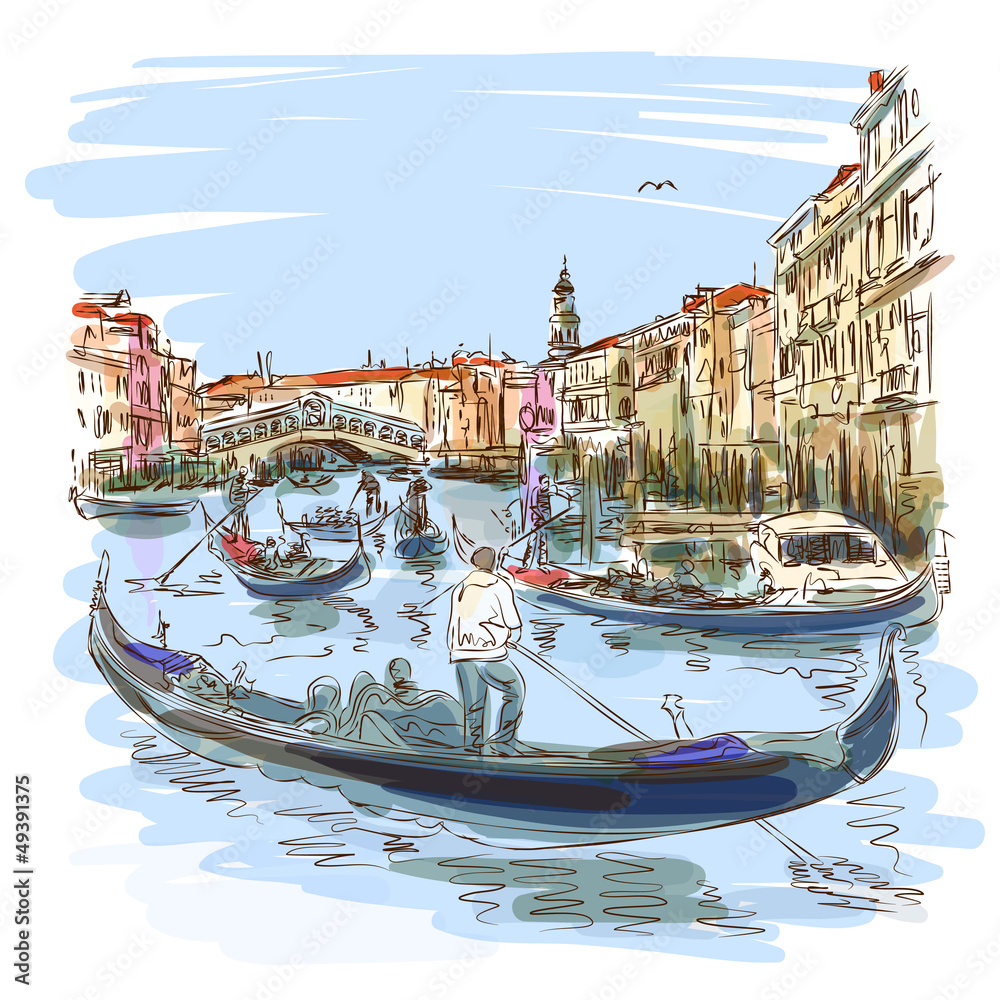 Venice - Grand Canal. View of the Rialto Bridge