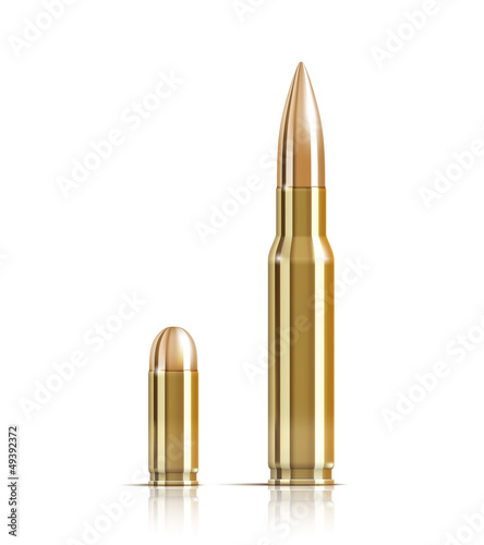 Ammunition bullets on white