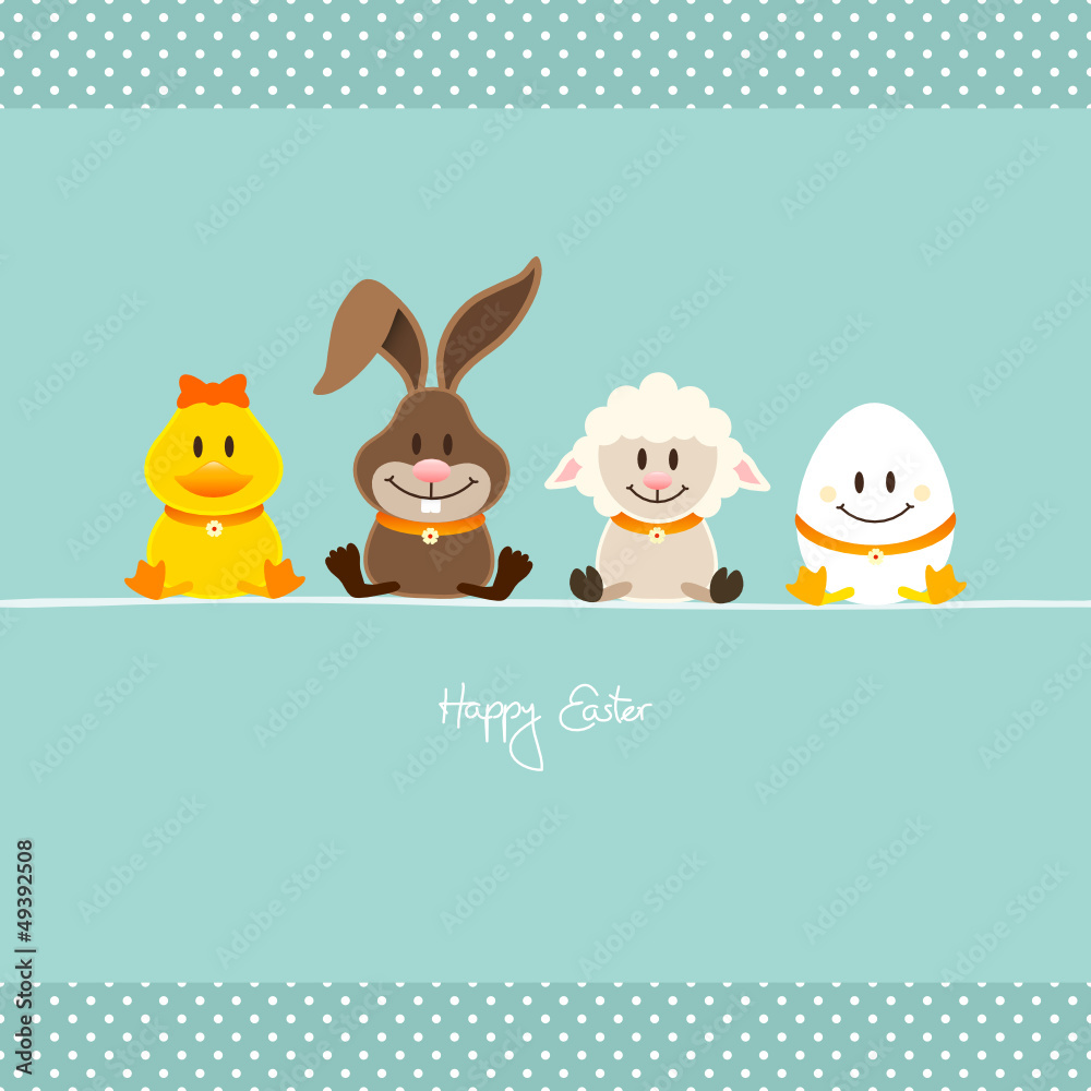 Duck, Bunny, Lamb & Egg Retro Dots Border Duck, Bunny, Lamb & Egg Retro Dots Border