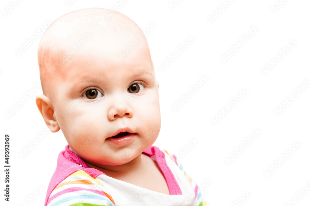 Little brown eyed baby portrait isolated on white Little brown eyed baby portrait isolated on white