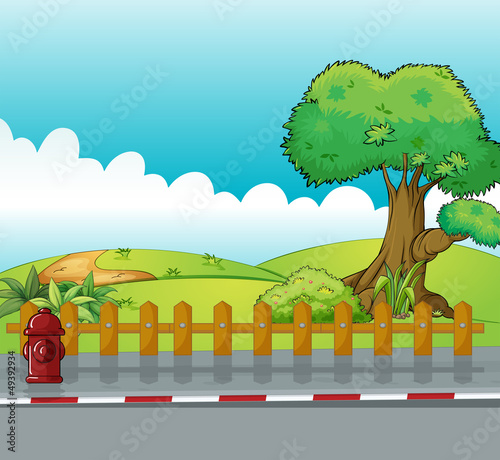 A fire hydrant and a beautiful landscape