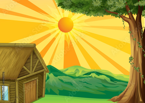 A nipa hut and the sunset