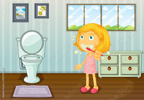 A girl brushing teeth