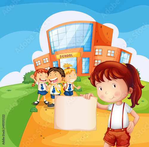 A girl holding an empty paper