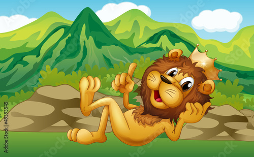A king lion across the mountain