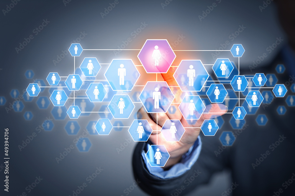 Image of male touching icon of social network Image of male touching icon of social network