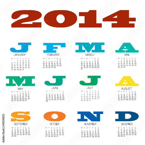 12 month calendar for 2014