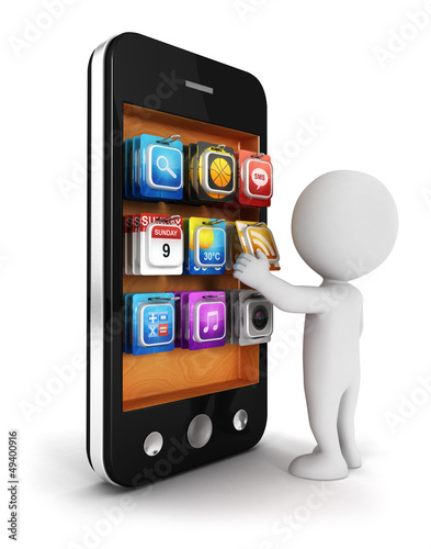 Fototapeta Naklejka Na Ścianę i Meble -  3d white people chooses an app for smartphone
