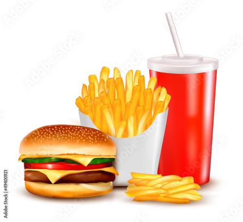 Group of fast food products. Vector illustration.