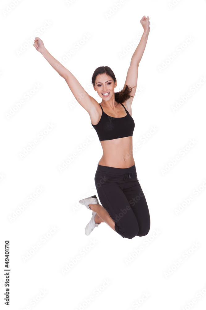 Excited Sporty Woman Jumping