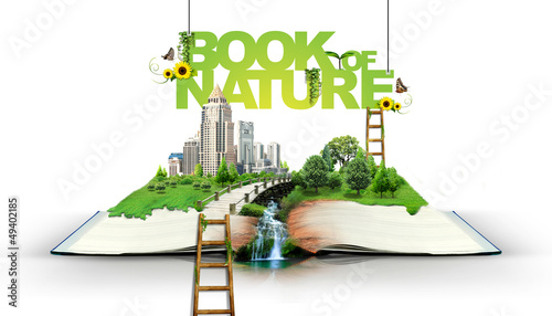 Open book with green nature