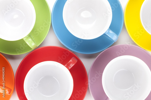Closeup of colorful tea cups
