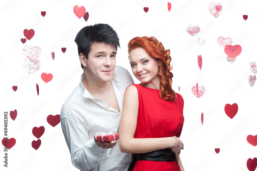 young smiling couple on valentines day young smiling couple on valentines day