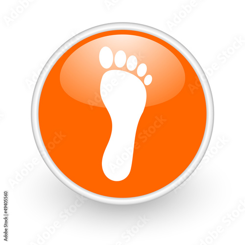 footprint orange circle glossy web icon on white background