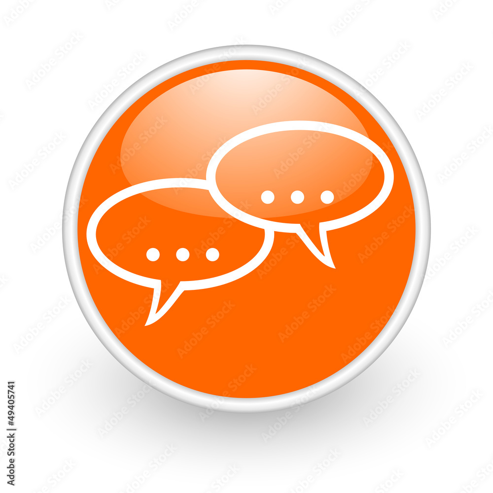 forum orange circle glossy web icon on white background