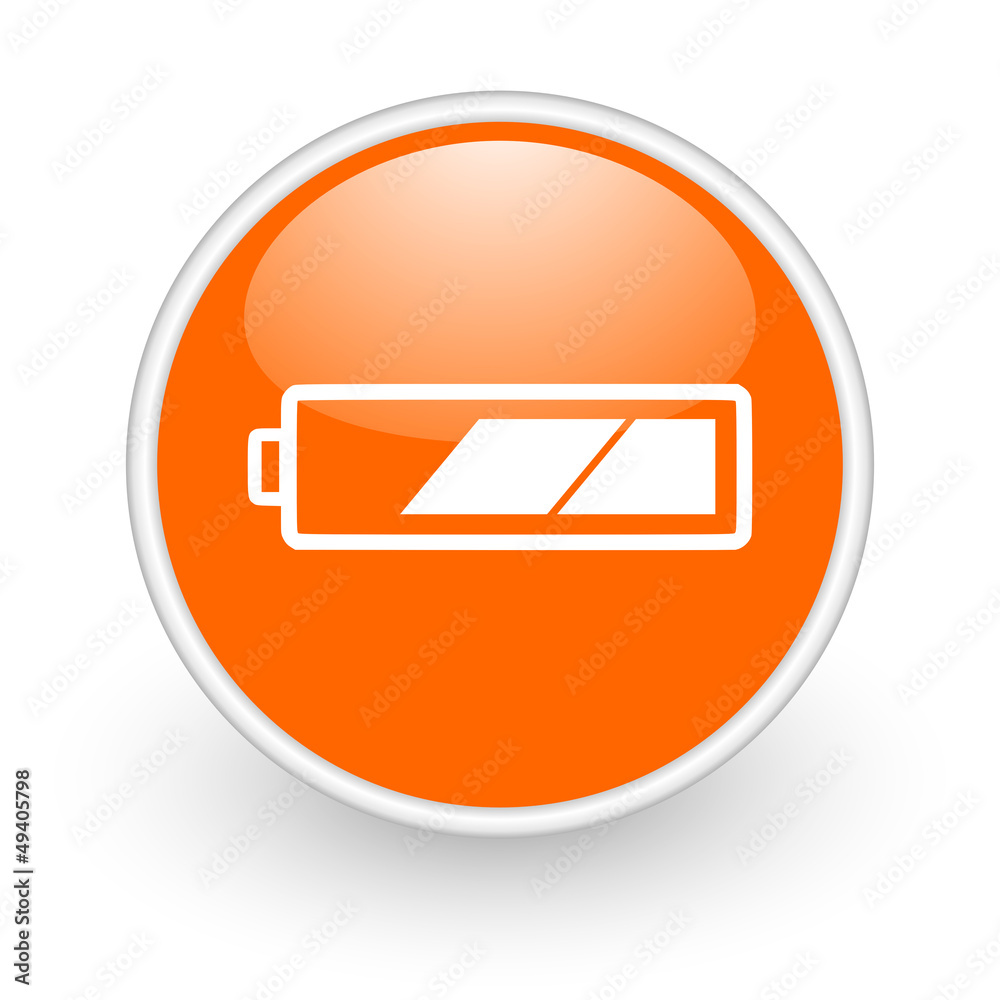 battery orange circle glossy web icon on white background battery orange circle glossy web icon on white background