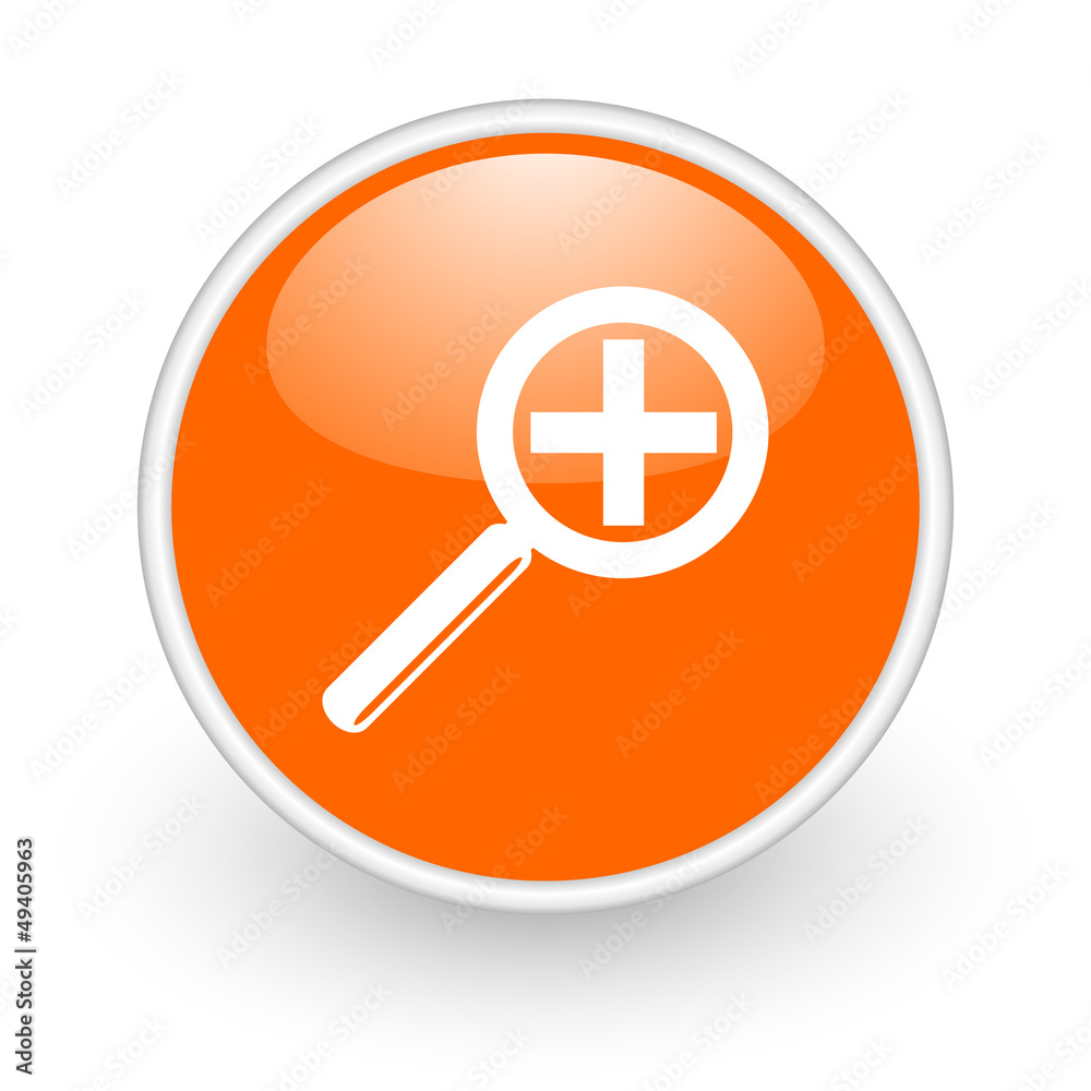 magnification orange circle glossy web icon on white background magnification orange circle glossy web icon on white background
