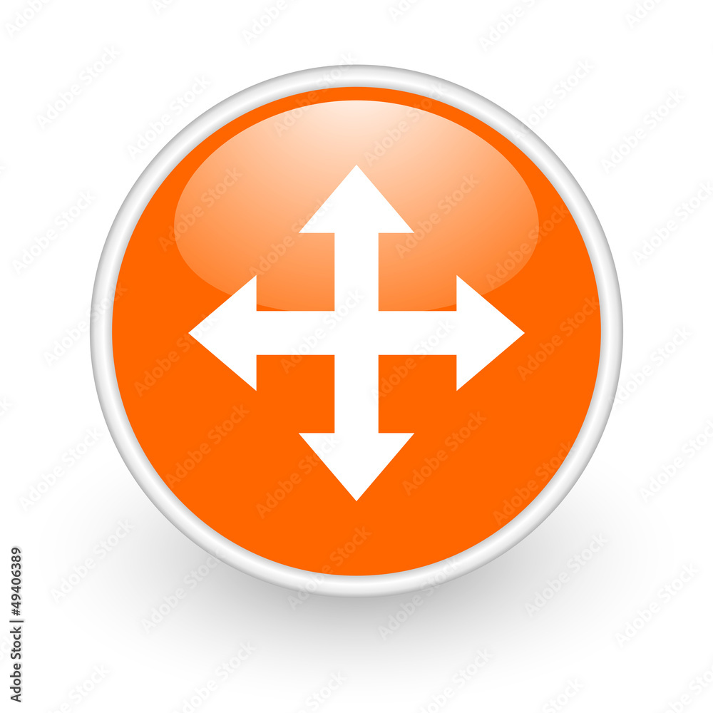 arrows orange circle glossy web icon on white background