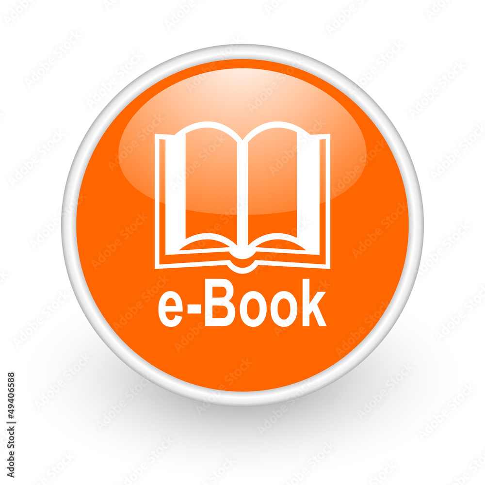 e-book orange circle glossy web icon on white background e-book orange circle glossy web icon on white background