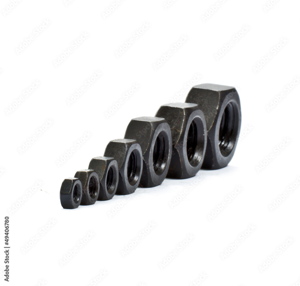 Hexagonal screws isolated on a white background in the industry Hexagonal screws isolated on a white background in the industry
