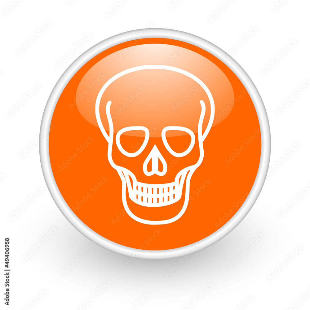 skull orange circle glossy web icon on white background