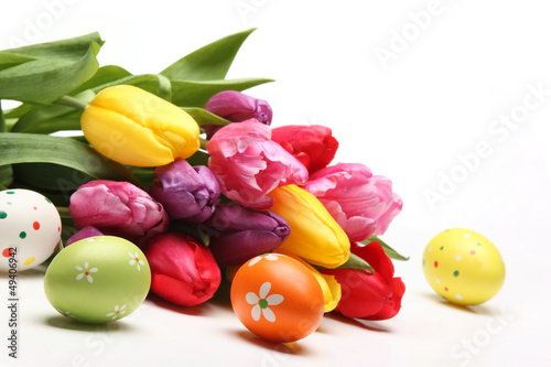 Easter eggs with tulips