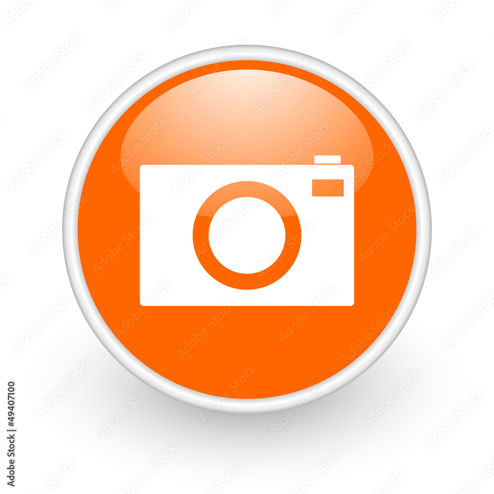 camera orange circle glossy web icon on white background camera orange circle glossy web icon on white background