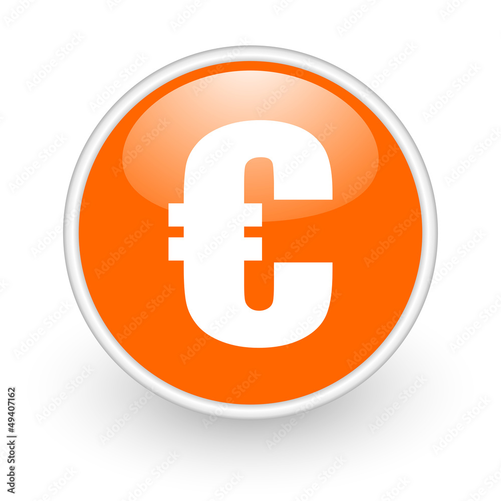 euro orange circle glossy web icon on white background euro orange circle glossy web icon on white background