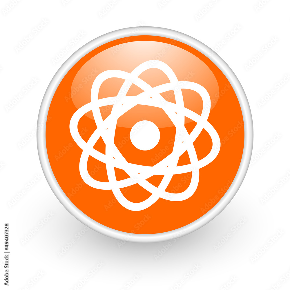atom orange circle glossy web icon on white background atom orange circle glossy web icon on white background
