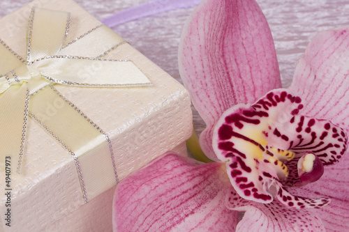 Fototapeta Naklejka Na Ścianę i Meble -  Box for gift and orchid