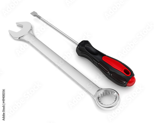 Рабочие инструменты - шлицевая отвертка и гаечный ключ