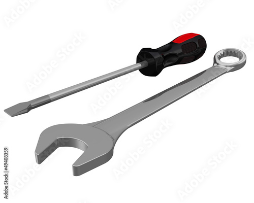 Рабочие инструменты - шлицевая отвертка и гаечный ключ